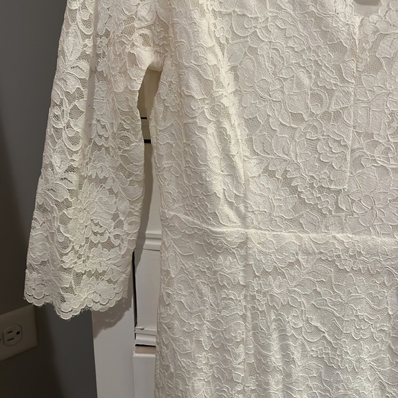 White Lace Elbow Sleeve Knee Length Dress - Picture 3 of 3